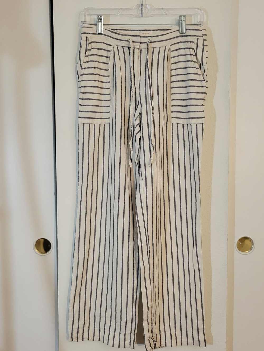 Laundry By Shelli Segal White Wide-Leg Striped Drawstring Pants